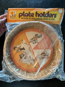 Vintage Wicker Bamboo Paper Plate Holders Pack of 4 NOS Vtg Packaging 1970’s - Picture 1 of 6