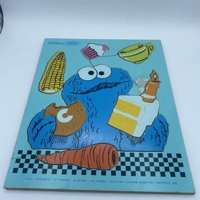 Rompecabezas de madera de colección 1973 Playskool Sesame Street Cookie Monster 8 piezas 315-4 LEER Foto 1 de 4