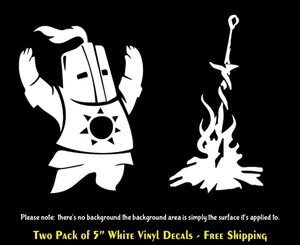 Dark Souls Praise the Sun & Bonfire Sword Two PK 5" White Vinyl Decals - Picture 1 of 1