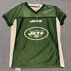 New York Jets Football BDA Boys Jersey Size M Green White Mesh Detail V Neck - Picture 1 of 11