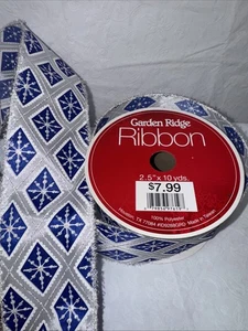 Vge Christmas Ribbon Garden Ridge Wired Glitter Silver Blue Snowflake 2.5”x10 - Picture 1 of 2