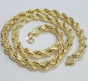 Real 10k Yellow Gold Rope Necklace 8mm 24" Inch Thick Chain diamond cut 10KT - Picture 1 of 7