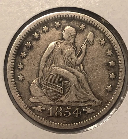 1854 Seated Liberty Quarter. Arrows Type Coin Cover