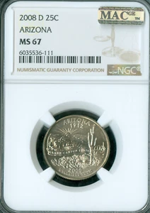 2008 D ARIZONA QUARTER NGC MS67 BUSINESS STRIKE MAC FINEST SPOTLESS RARE * - Picture 1 of 2