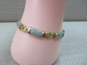 14k Peridot & Jade Bangle Bracelet 7 5/8" w/ 14K Longevity Clasp - Picture 1 of 13