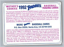 Certificate 1992 Mother's Cookies San Diego Padres Baseball Card PROMO