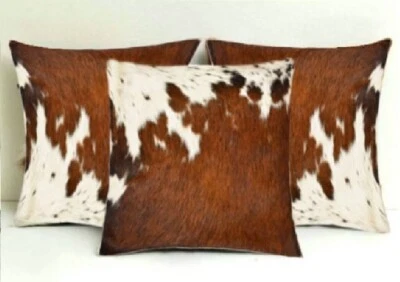 Set of 2 Exotic Tricolor Cowhide Cushion Pillowcases Brown and White |   - Image 1 of 2
