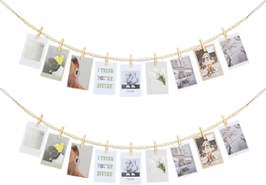 Hanging Photo Display Wall Decor, 2PCS Boho Wooden Bead Garland Collage Picture - Picture 1 of 12
