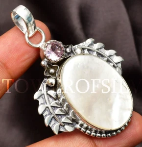 Mother Of Pearl Pendant Gemstone 925 Sterling Silver Handmade Jewelry 2.08" - Picture 1 of 6