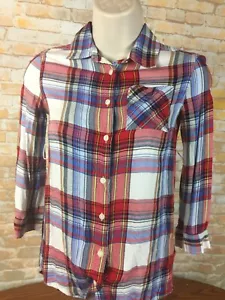 Gap Kids Girls Red White Blue Button Down Flannel Shirt Size Small Y39 - Picture 1 of 11