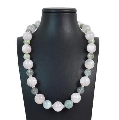 Collana in Acquamarina,Quarzo Rosa e chiusura in Argento 925. Made in Italy - Immagine 1 di 3