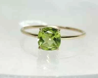 14k Yellow Gold Peridot Gemstone Ring Cushion Cut August Birthstone Women Ring - Image 1 of 4