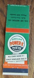 CAL LEE MOTORS SINCLAIR GAS STATION MATCHBOOK MATCHCOVER: LOW PHONE # 333 -G20 - Picture 1 of 1