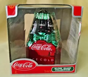 COKE ORNAMENT COCA COLA BLOWN GLASS RED COOLER GREEN BOW 6 BOTTLES CHRISTMAS* - Picture 1 of 9