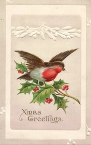 Flying Bird On Holly Christmas Greetings Postcard - Picture 1 of 2