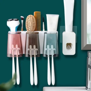 Toothbrush Holder Toothpaste Squeezer Bathroom Wall Mount Multifunctional - Picture 1 of 12