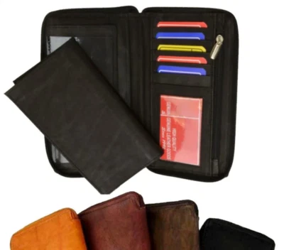 Billetera de chequera secretaria doble larga de cuero genuino con bloqueo RFID 19 ID Foto 1 de 4