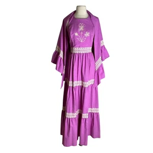 Maxi Vestido Vintage Años 70 MR. K Talla XS Halter Rosa Capa Bordada Encaje Pradera - Imagen 1 de 24