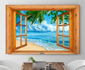 PÓSTER/LIENZO Window View Ocean Wather Palm Beach 03 Deco Impresión de Sueño Vacaciones - Imagen 1 de 4