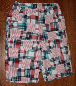 Men's Small Boy's large Teen Red White Blue Madras Bermuda Shorts Frat Summer 20 - Picture 1 of 11
