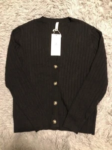 FREEOAK Women's Long Sleeve Cardigan Sweater Size Medium Black - Picture 1 of 14