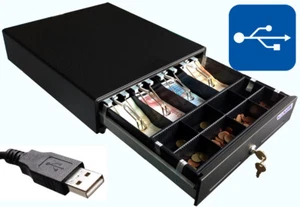 USB KASSENSCHUBLADE KASSENLADE GELDLADE SCHWARZ iQCash 350USB - Bild 1 von 8