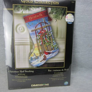 Vintage Gold Collection CHRISTMAS SLED STOCKING Cross Stitch by Dimensions - Picture 1 of 8