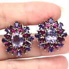 24 X 26 mm. Un Pink-& Purple Amethyst Rhodolite-Garnet Earrings 925 Silver