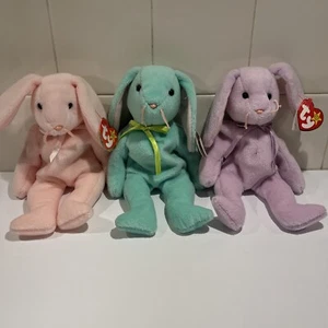RARO Lote de 3 TY Hippity Hoppity Floppity Bunny con Etiquetas - ¡Para Pascua! - Imagen 1 de 16