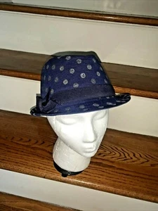 CHILDREN'S PLACE est 1989 Cobalt Blue Gold Polka Dot Girls Fedora Hat NWT ❤️tb62 - Picture 1 of 5