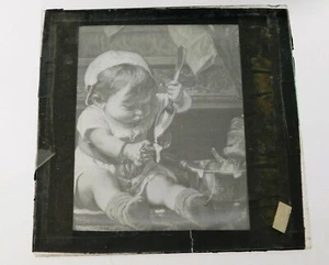 Antike s/w magische Laterne Dia Illustration Kind gießt Essen auf Taschenuhr - Bild 1 von 3