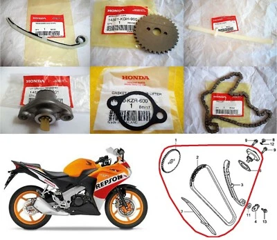 Cadena y tensor y elevador y piñón y junta con cámara Honda CBR 125 R 2011 - 2020 Foto 1 de 4