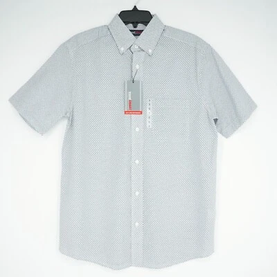 Roundtree Yorke TravelSmart Short Sleeve Shirt S Black White Geo Easy Care NWT - Image 1 of 4