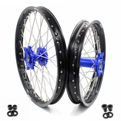 KKE 21/18 Dirt Bike Spoked Wheels Rims Fit Yamaha WR250R 2008-2022 CNC Blue Hubs - Image 1 of 4
