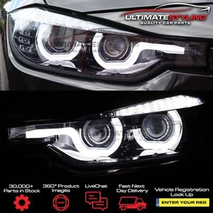 BMW 3 Series Headlights F30 2011-2015 LED DRL Halo Angel Eye Gloss Black Edition - Picture 1 of 19