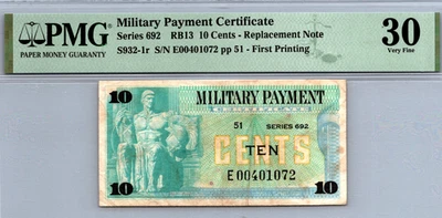 Series 692 (10 Cents) "Replacement" MPC PMG 30 VF Pick# S932-1r - Image 1 of 3