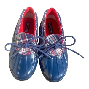 SPERRY TOP-SIDER Mujer’s Talla 6 Impermeable Goma Botas Zapatos, Rojo Y Azul Marino A Cuadros - Imagen 1 de 14