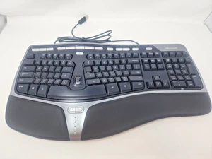 Teclado ergonómico natural Microsoft 4000 v1.0 KU-0462 negro con cable USB probado - Imagen 1 de 6