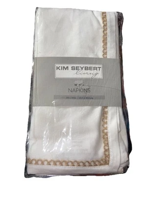 NEW KIM SEYBERT Set Of 4 Cotton Jute Loop Trim Luxury Dinner Napkins 20x20 - Image 1 of 2