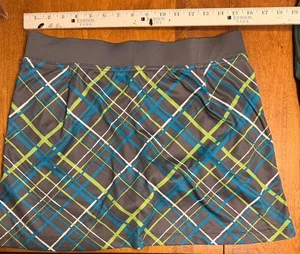 GRANDSLAM Size M Pickleball Golf Tennis Skort Plaid Green/Gray EUC Pockets - Picture 1 of 7