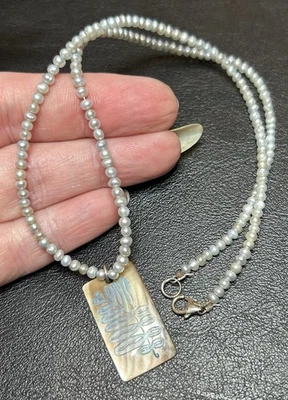 Nice! Artesian 16” Baby Blue Tiny Freshwater Pearl 925 Sterling Abalone Pend Nec - Image 1 of 4