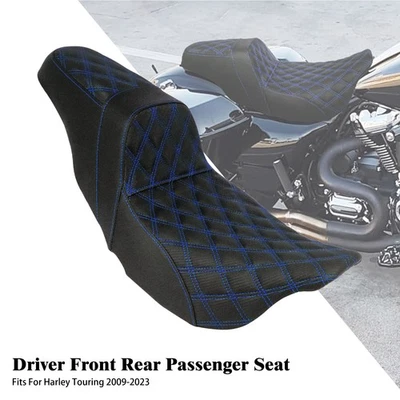 Driver Passenger Seat Blue Stitching For Harley Touring Road Street Glide 09-23 - Image 1 of 4