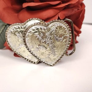 2 Hearts Western Filigree Cowgirl Style Vintage Belt Buckle - Picture 1 of 3