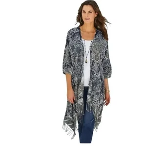 Soft Surroundings Kimono S/M Emory Boho Embroidered Beaded Fringe Cardigan - Picture 1 of 10