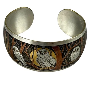 Bracciale Vintage Reed & Barton Smalto Gufo Design Accenti Tono Argento e Oro - Foto 1 di 17