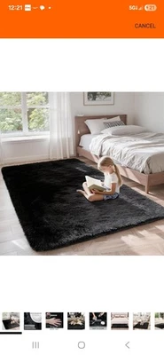 Shag 3x5 Area Rug, Black Rug for Bedroom Living Room, Non-Slip Ultra Soft Plush - Image 1 of 4
