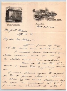 1928 Hotel Southland Dallas Texas Letterhead FOUR PAGES Written Letter - Picture 1 of 8