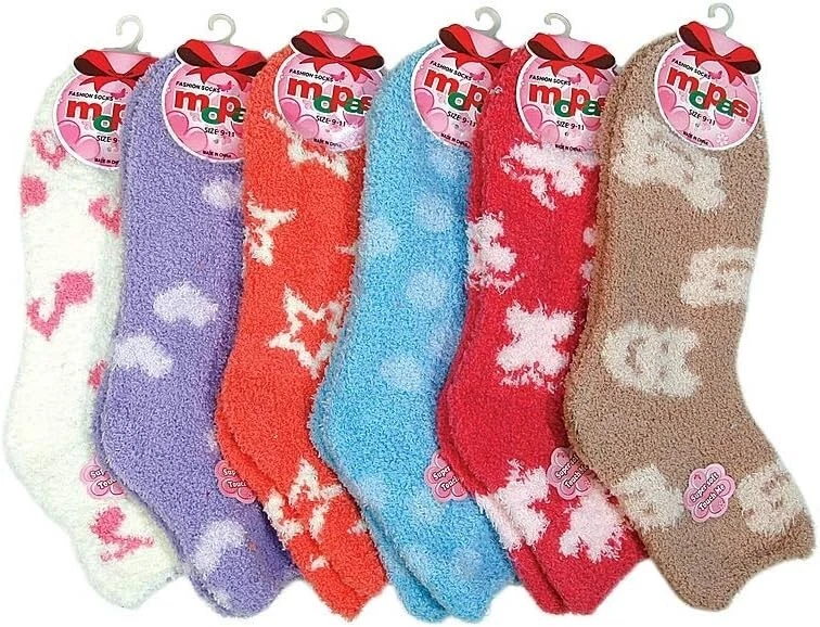 6 Pairs Women's Cozy Fuzzy Crew Striped Soft Slipper Socks Size 9-11 Multicolor - Image 1 of 1