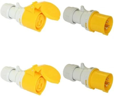 16 Amp 110V Site Trailing 2 Plug & 2 Socket 16A 3 Pin 110 Volt Yellow Hook Up - Image 1 of 4