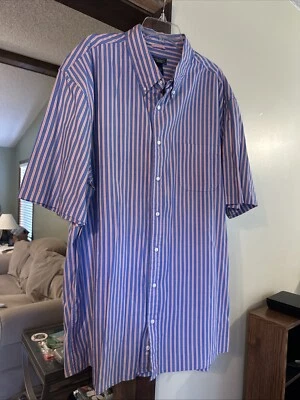 Saddlebred Mens 3XLT Blue Orange Stripe Short Slv. ButtonUp Pocket EasyCare Tall - Image 1 of 4